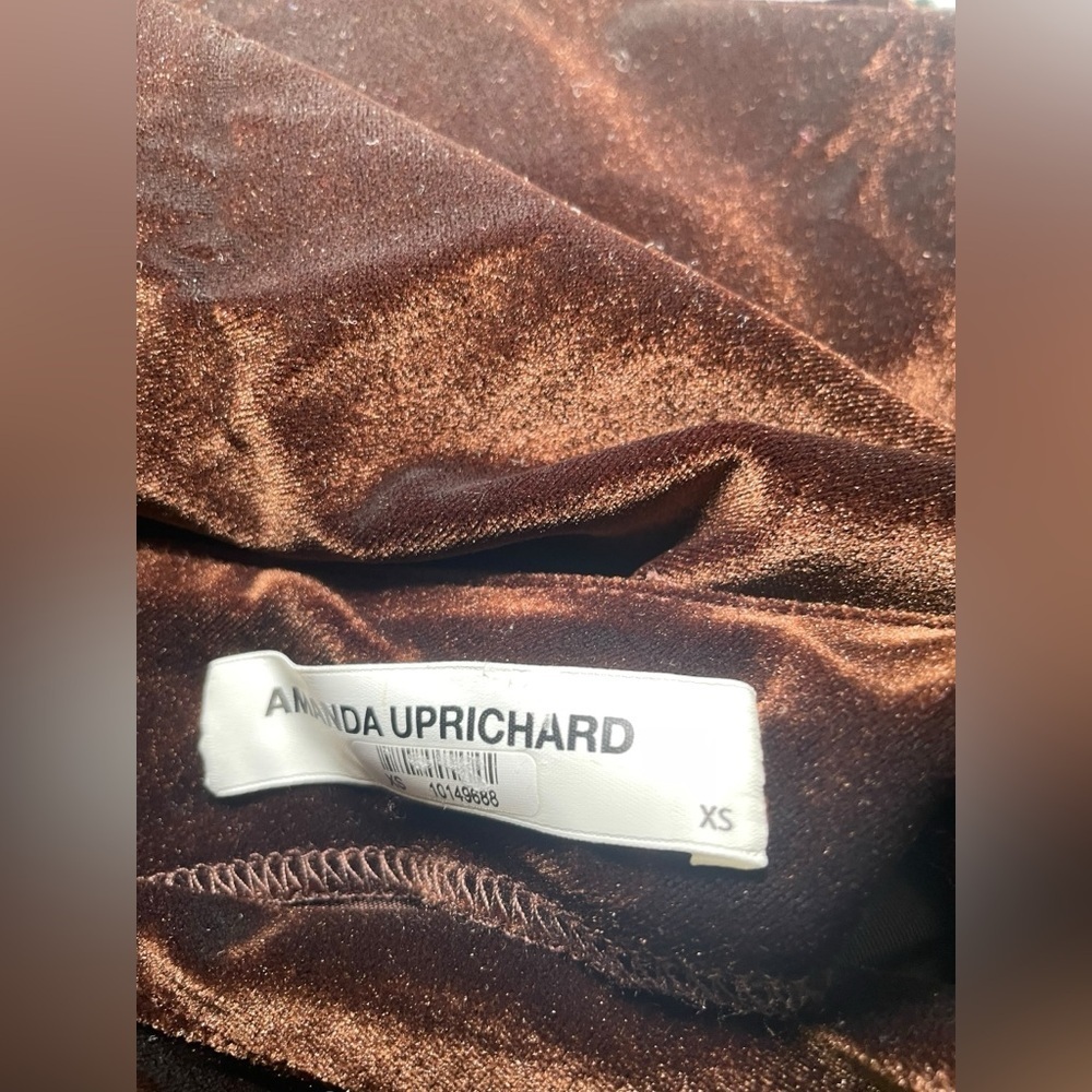 Amanda Uprichard Ania Brown Velvet One Shoulder Top XS Asymmetrical Ruched - Picture 7 of 8